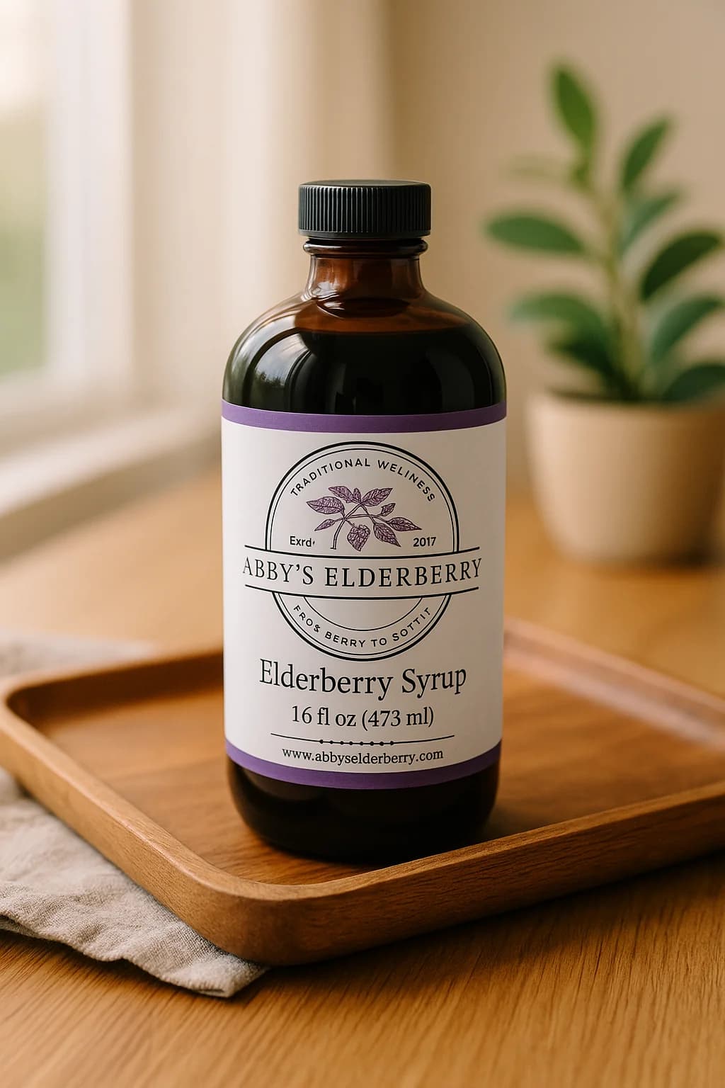 16 oz elderberry syrup offered in shelf stable with honey or maple syrup, refrigerated versions with honey, maple syrup, low carb, low honey, or just elderberry syrup with no sweetener.